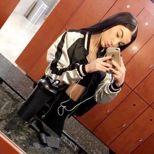 Brandy Melville Satin/Velour Reversible Bomber